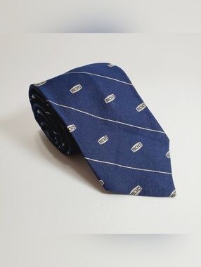 The President Blue Geometric Stripe Pattern Men's Silk Blend Neck Tie Rich's